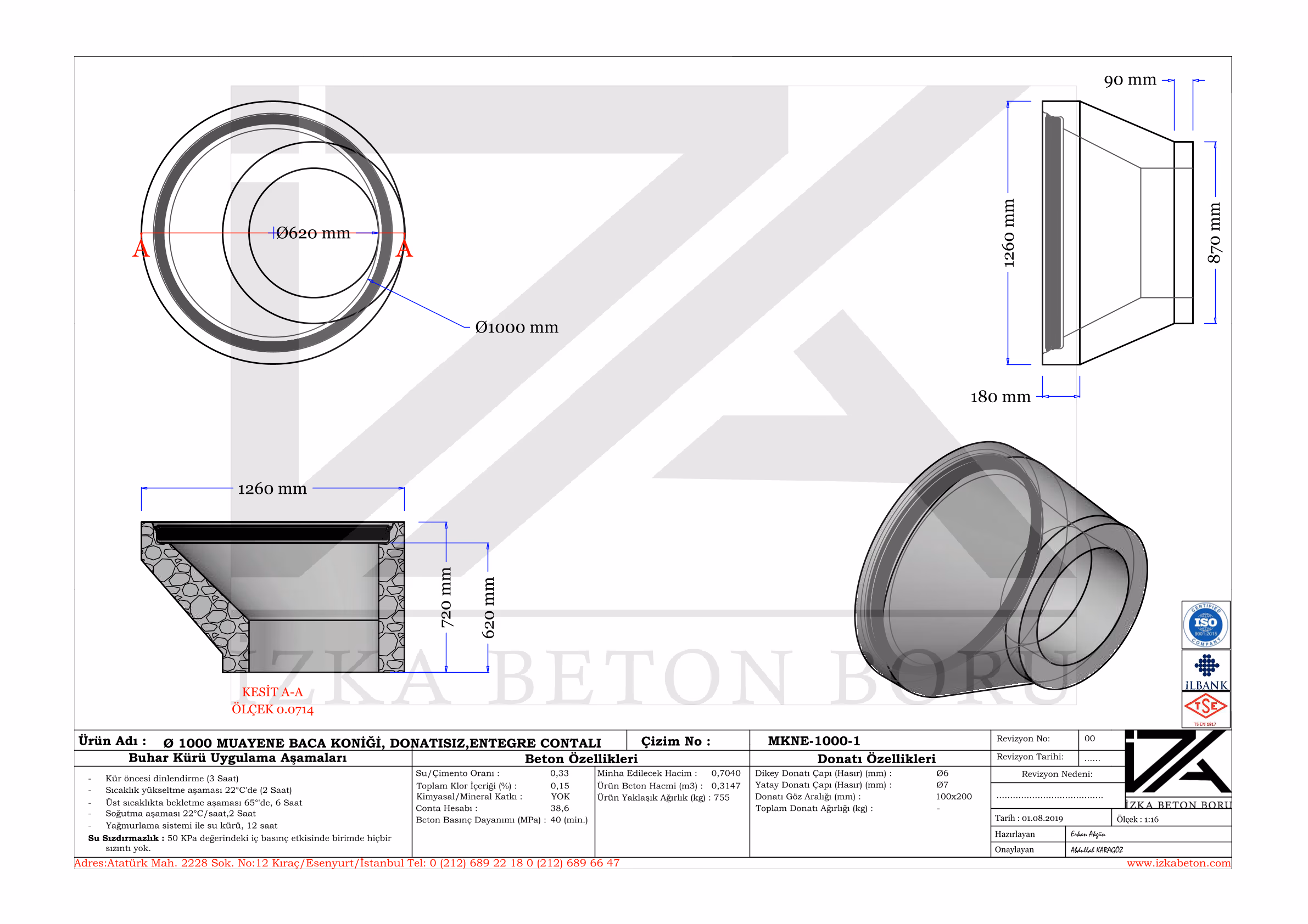 1000mm Entegre Muayene Baca Koniği Teknik Çizim