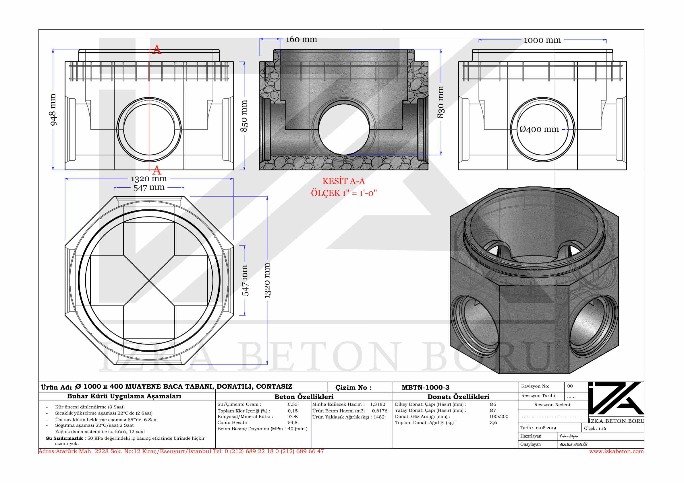 1000x400mm Muayene Baca Tabanı Teknik Çizim