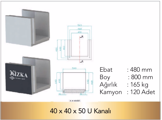40x40x50 U Kanalı Teknik Çizim