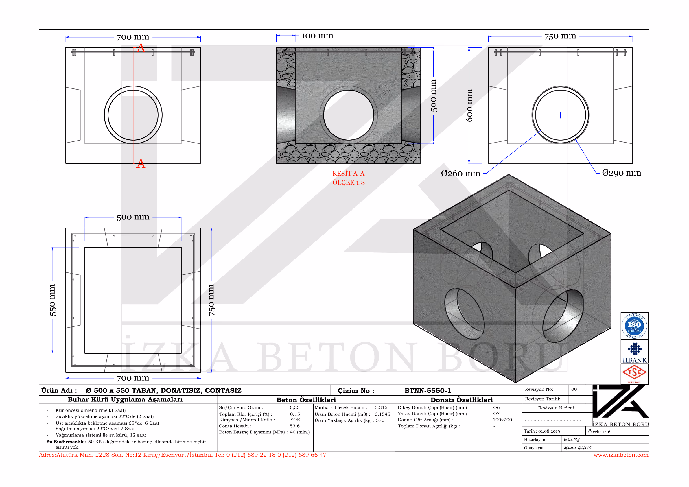 50x55x300mm Yağmur Izgara Baca Tabanı Teknik Çizim