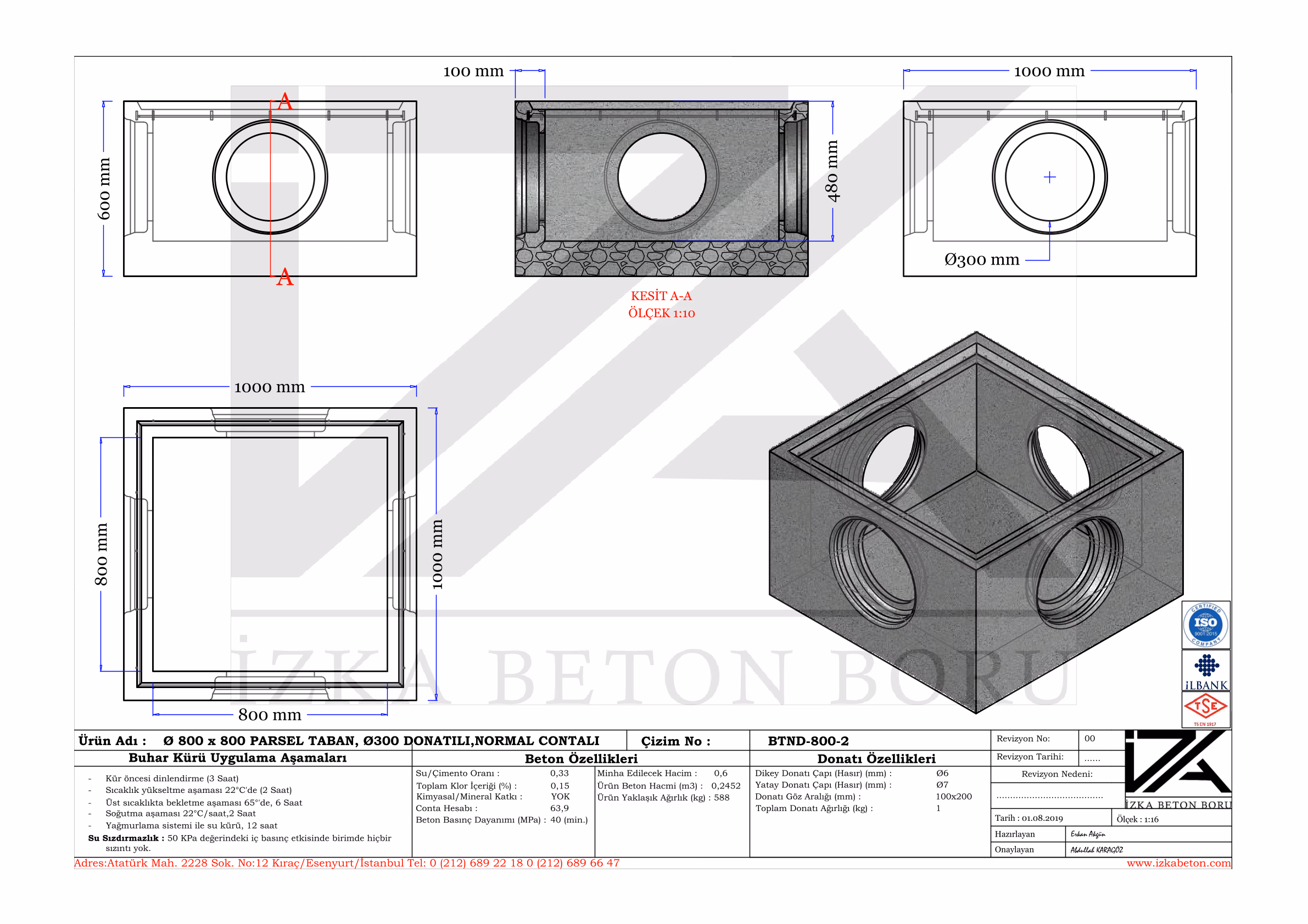 80x80x300mm Yağmur Izgara Baca Tabanı Teknik Çizim