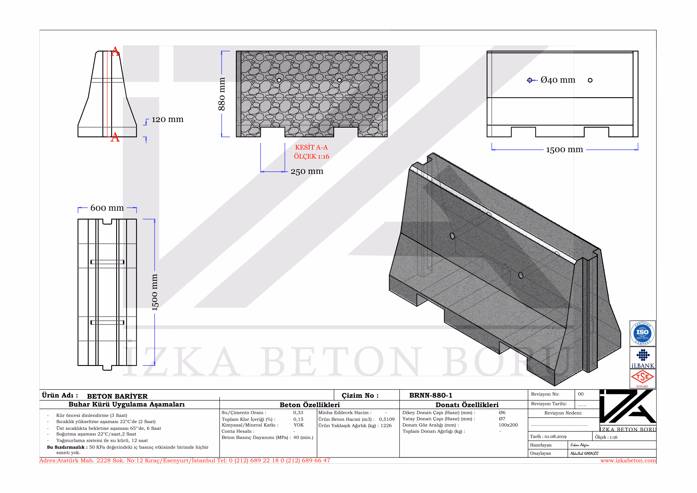New Jersey Beton Bariyer Teknik Çizim