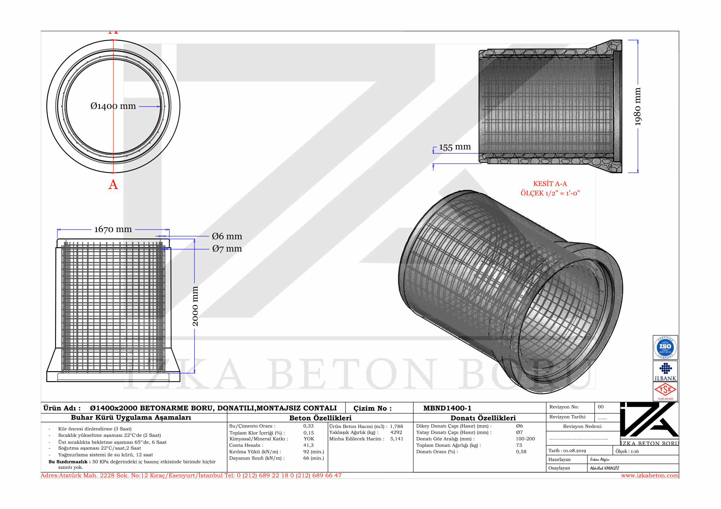 Q1400mm M.Beton Boru Teknik Çizim