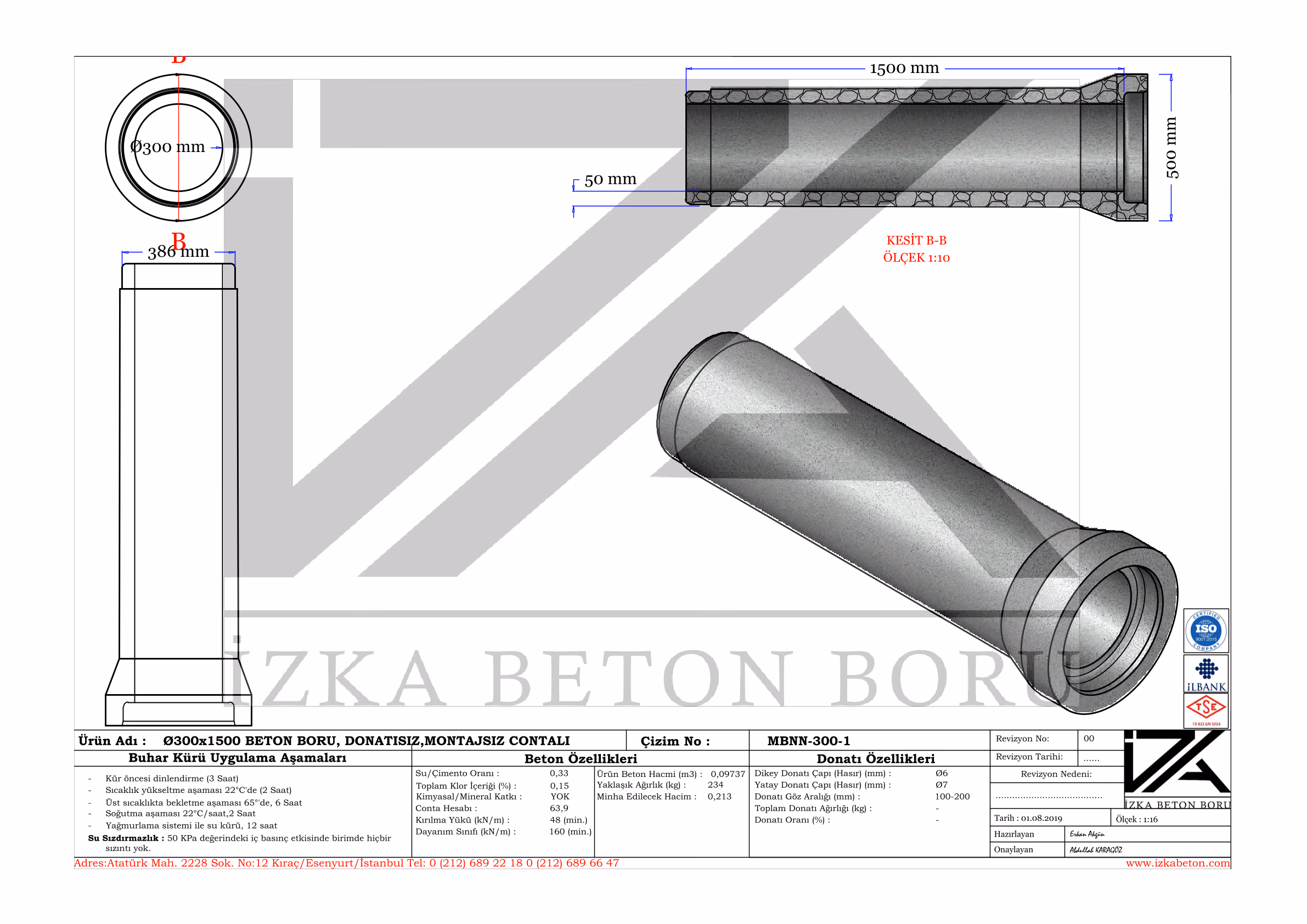 Q300mm M.Beton Boru Teknik Çizim