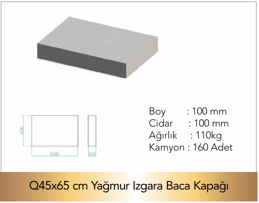 Q45x65cm Yağmur Izgara Baca Kapağı Teknik Çizim